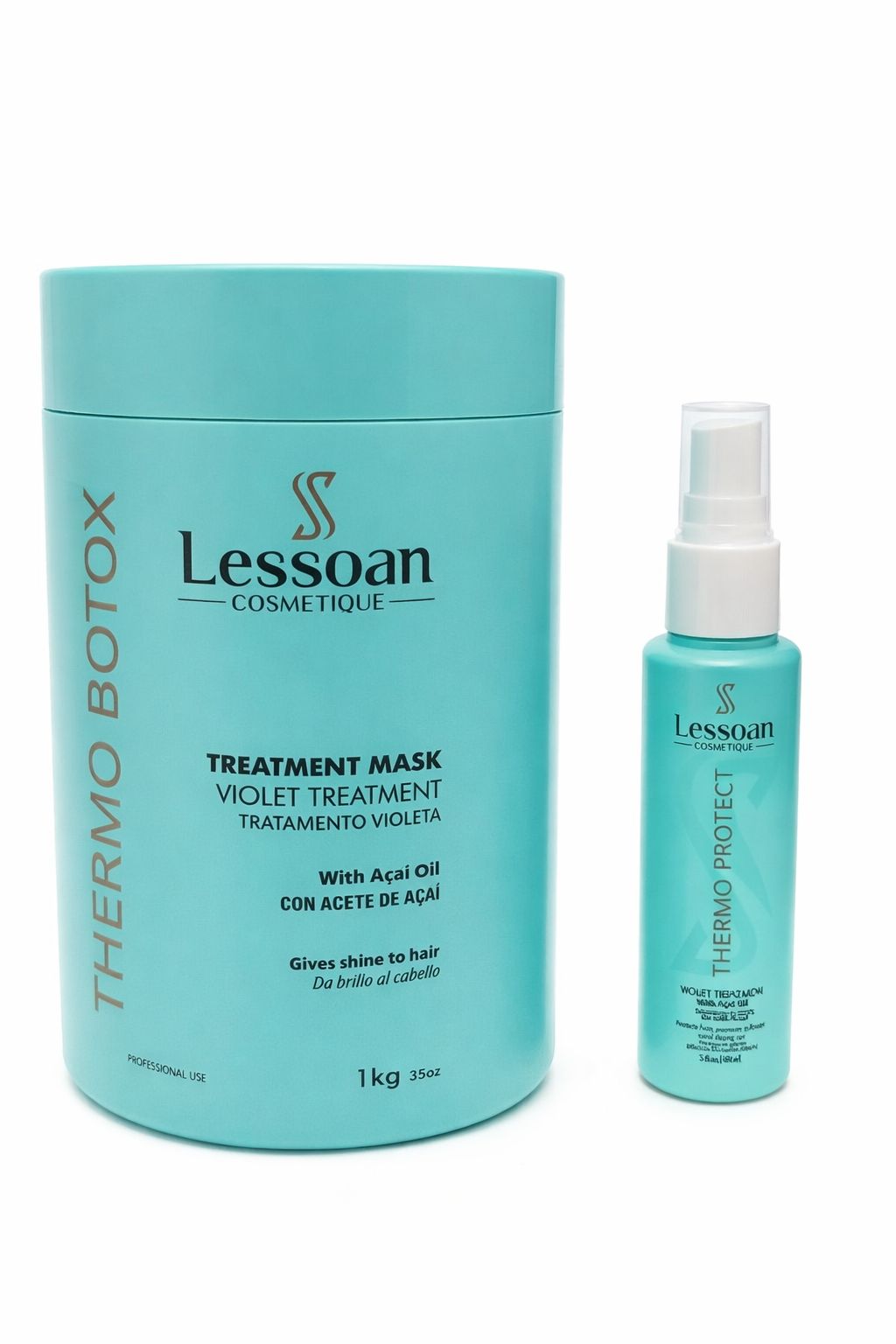 Termo Botox pentru par 1000 ml. si spray pentru protectie termica 60 ml. Lessoan Cosmetics, set pentru tratamentul si protectia parului
