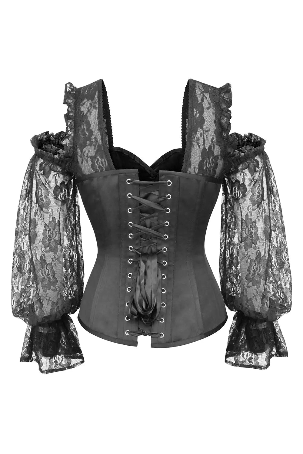 Corset Natoya Overbust din satin cu mâneci din dantelă – eleganță dramatică și siluetă sculptată