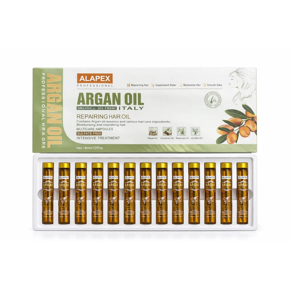 Tratament ALAPEX pentru păr deteriorat cu ulei de argan, set de 12 fiole