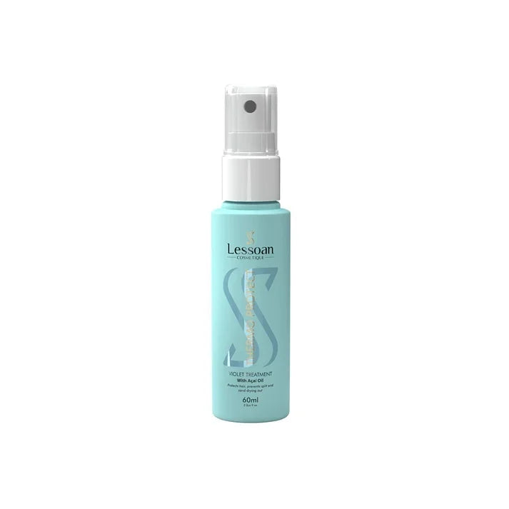 Spray protectie termica 60 ml. Lessoan pentru protectia parului, flacon turcoaz cu pulverizator, din colectiile Styling si Coafor.