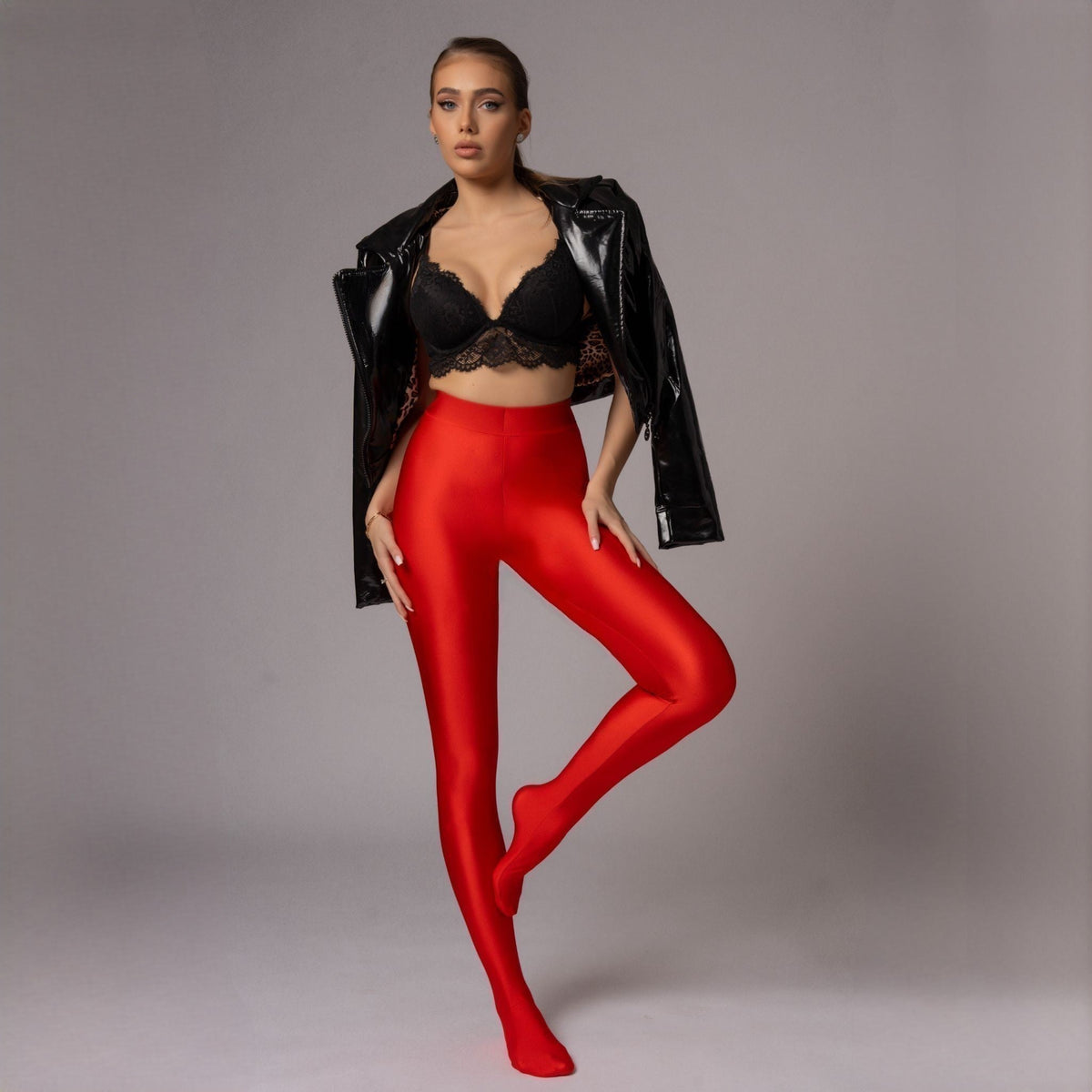 Colanti dama rosii din lycra premium, vedere frontala