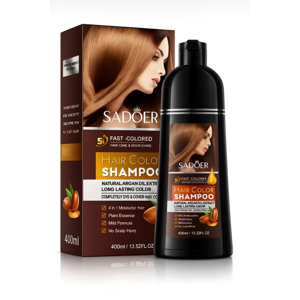 Șampon colorant pentru fire albe maro SADOER cu ulei de argan pentru acoperirea firelor albe