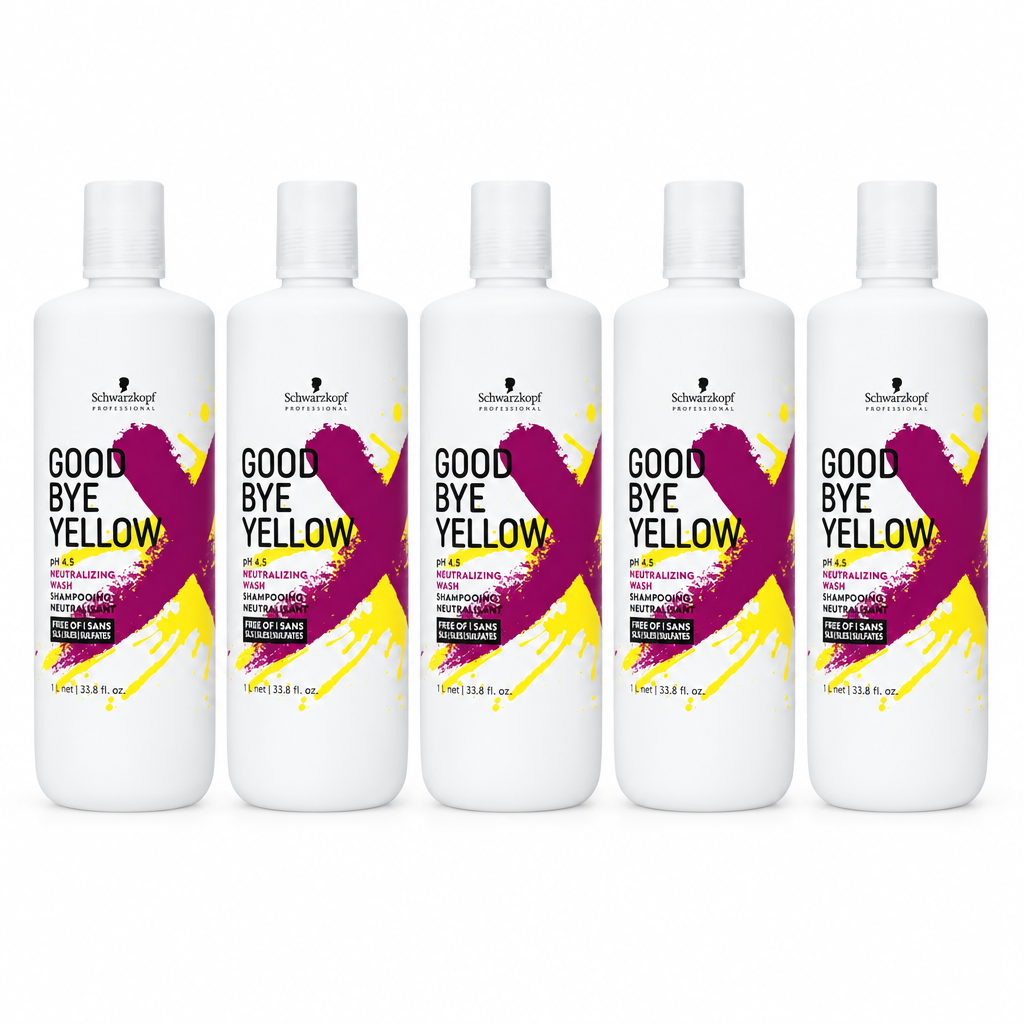 Set de 5 sticle de șampon Schwarzkopf Professional Goodbye Yellow, 1000 ml fiecare, pentru păr blond și decolorat 