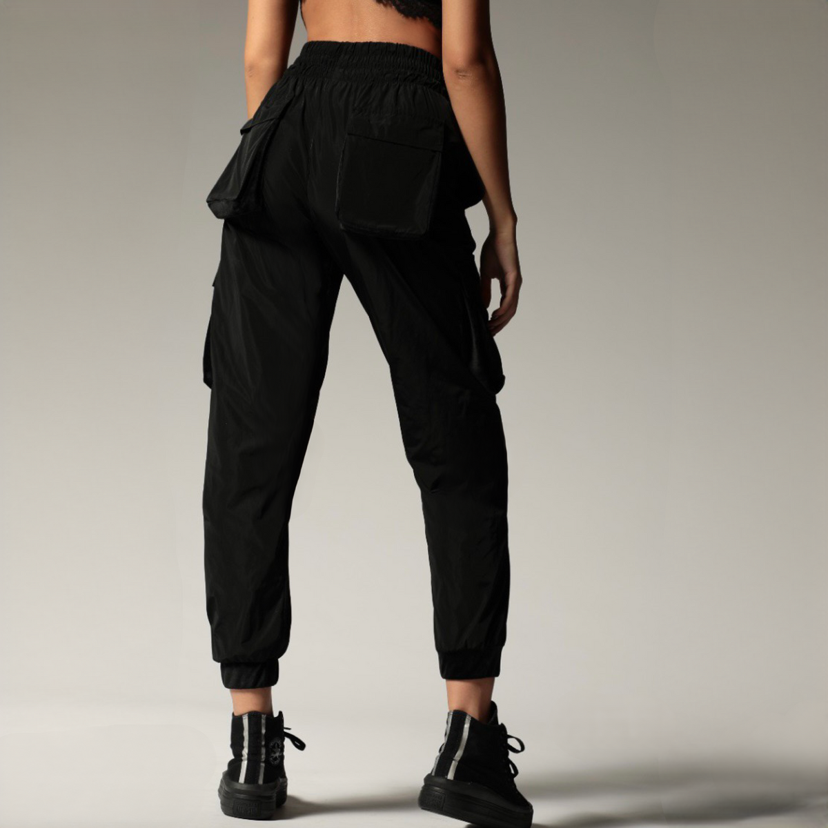 Pantaloni dama negri cu insertii de catifea premium