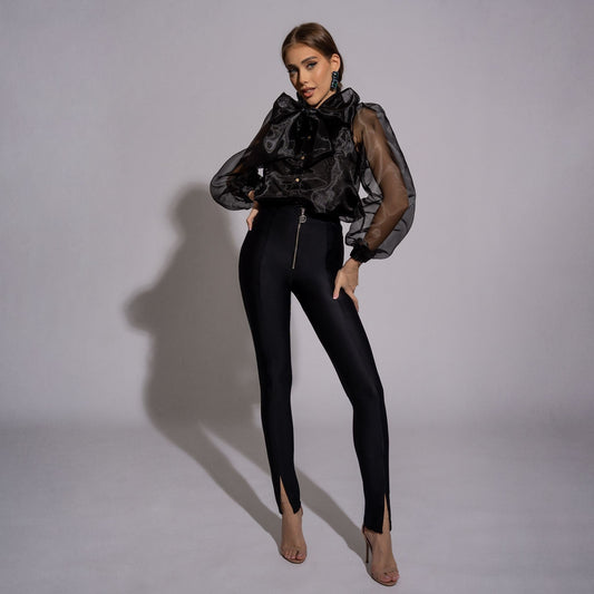 Pantaloni eleganți tip pană din lycra Carolina D