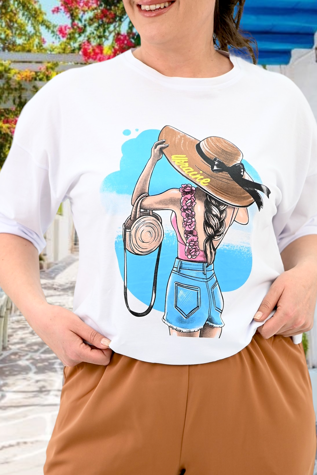 Compleu pantaloni si bluza cu imprimeu