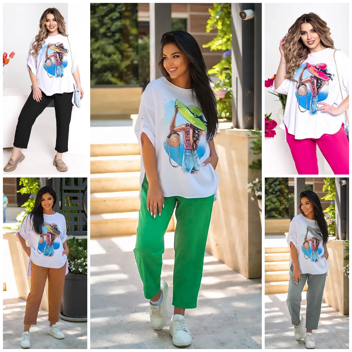 Compleu pantaloni si bluza cu imprimeu