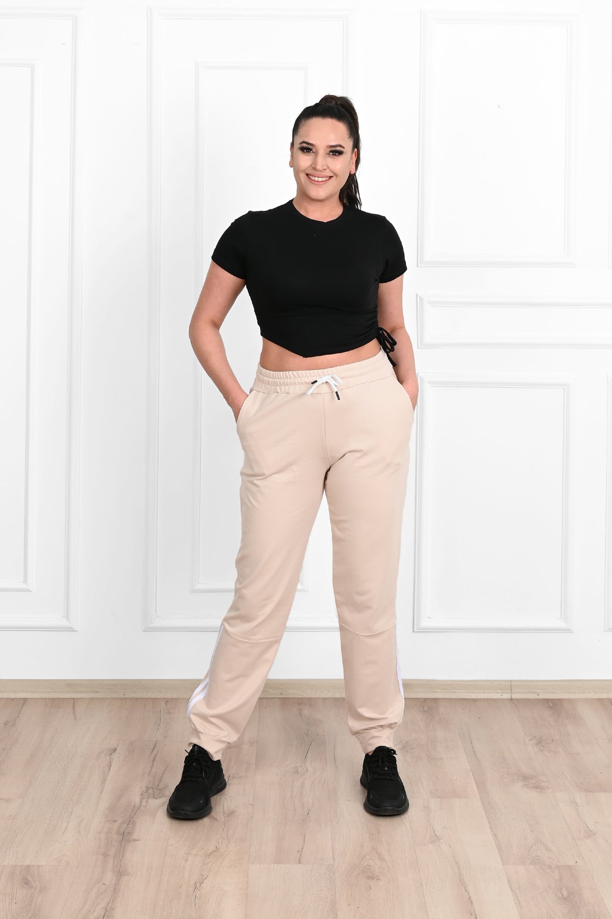 Pantalon dama marimi mari de trening cu dungi