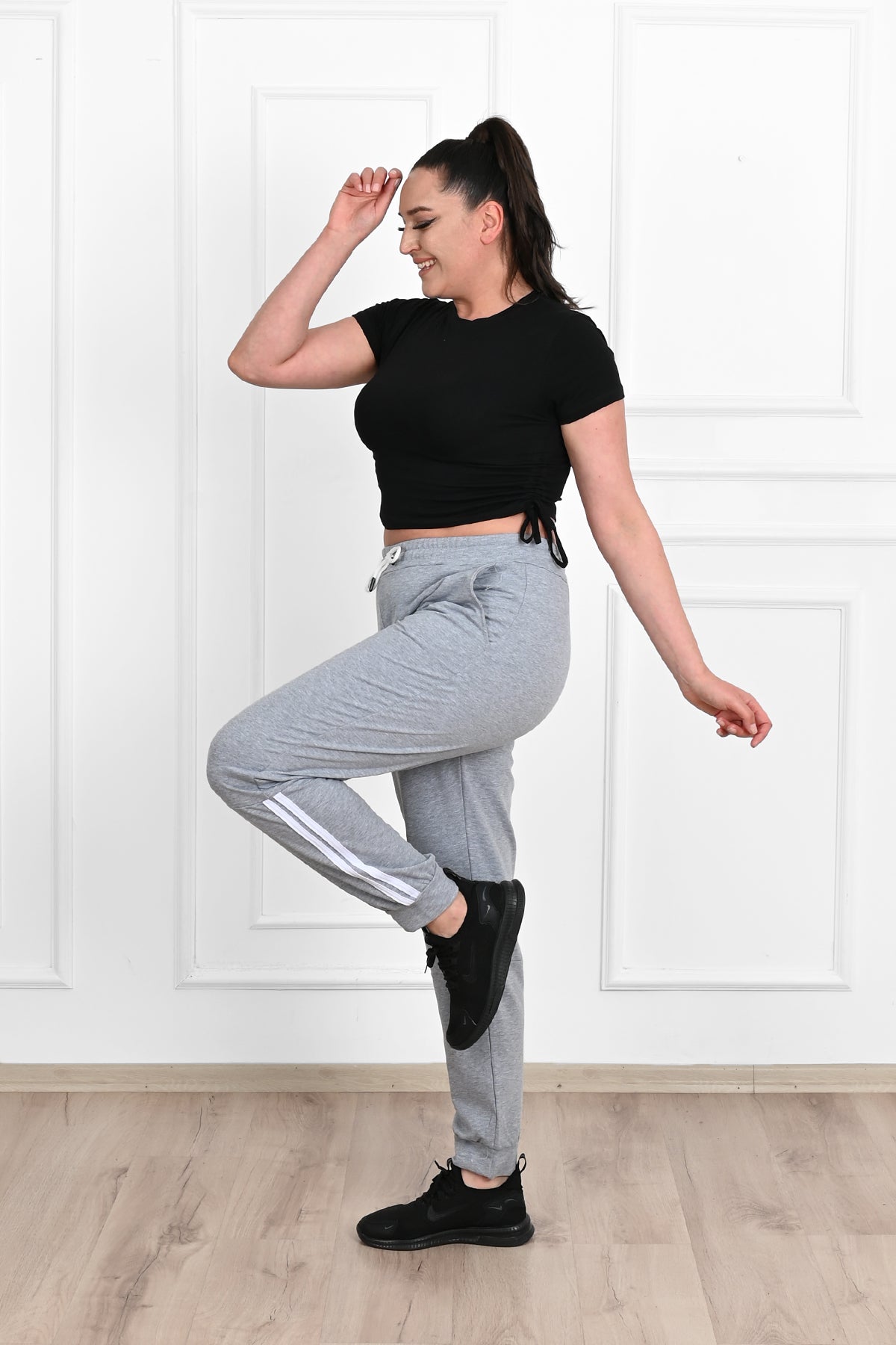 Pantalon dama marimi mari de trening cu dungi