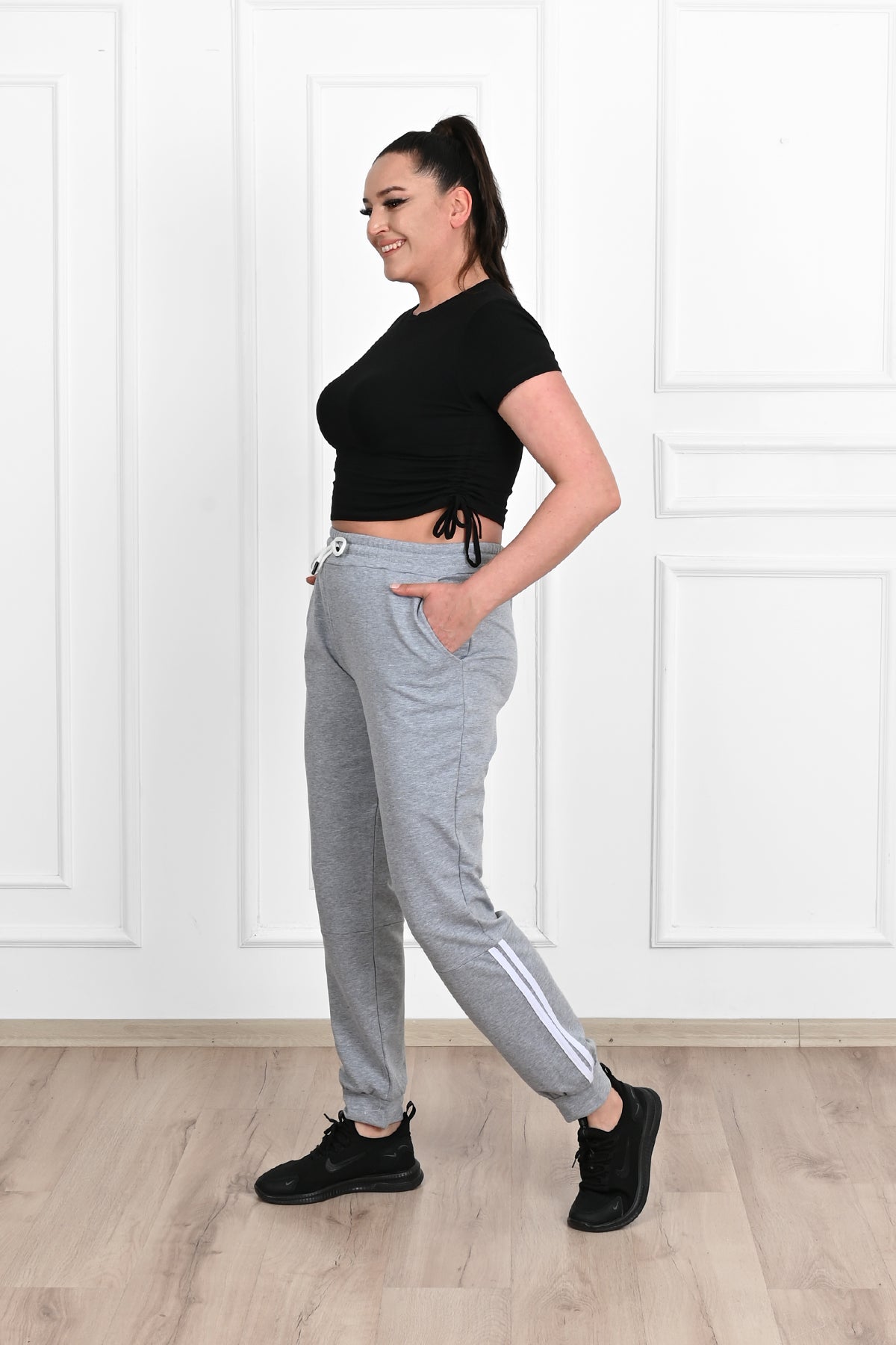 Pantalon dama marimi mari de trening cu dungi