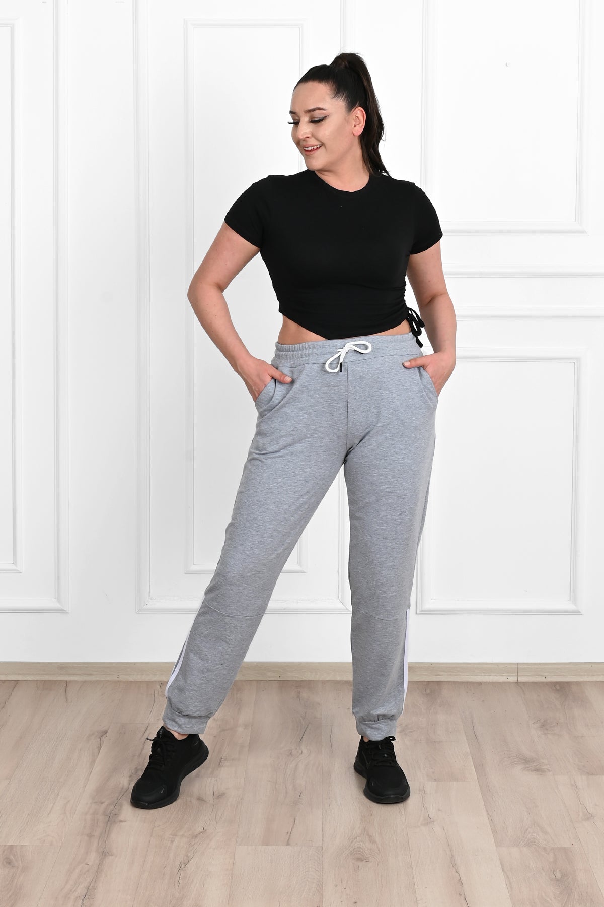 Pantalon dama marimi mari de trening cu dungi