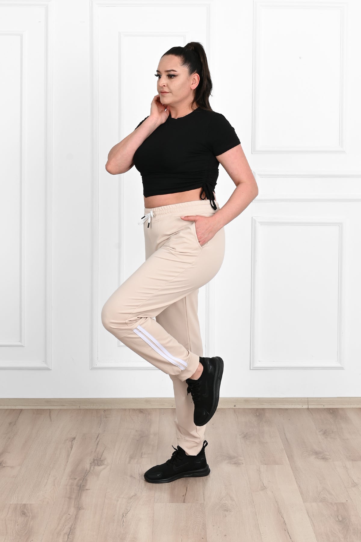 Pantalon dama marimi mari de trening cu dungi