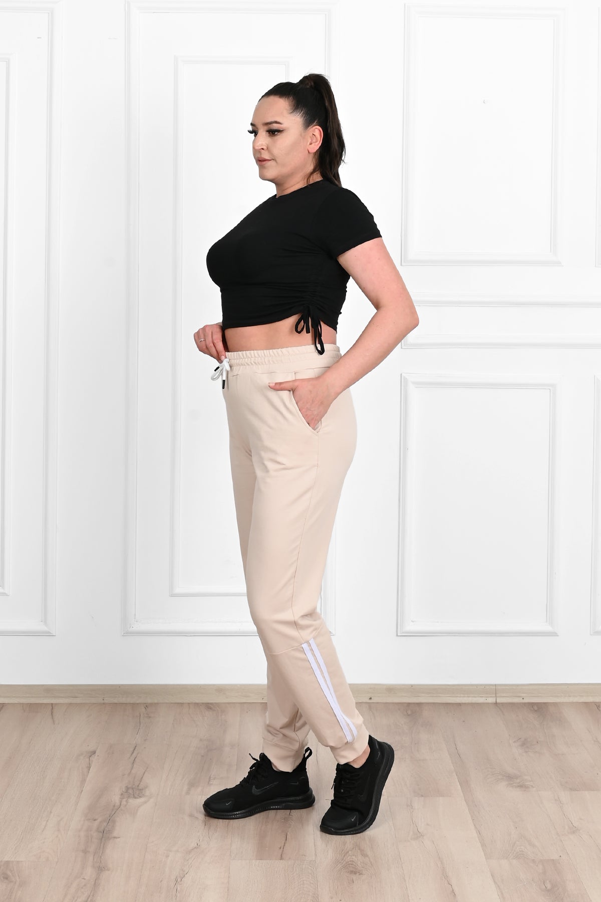 Pantalon dama marimi mari de trening cu dungi