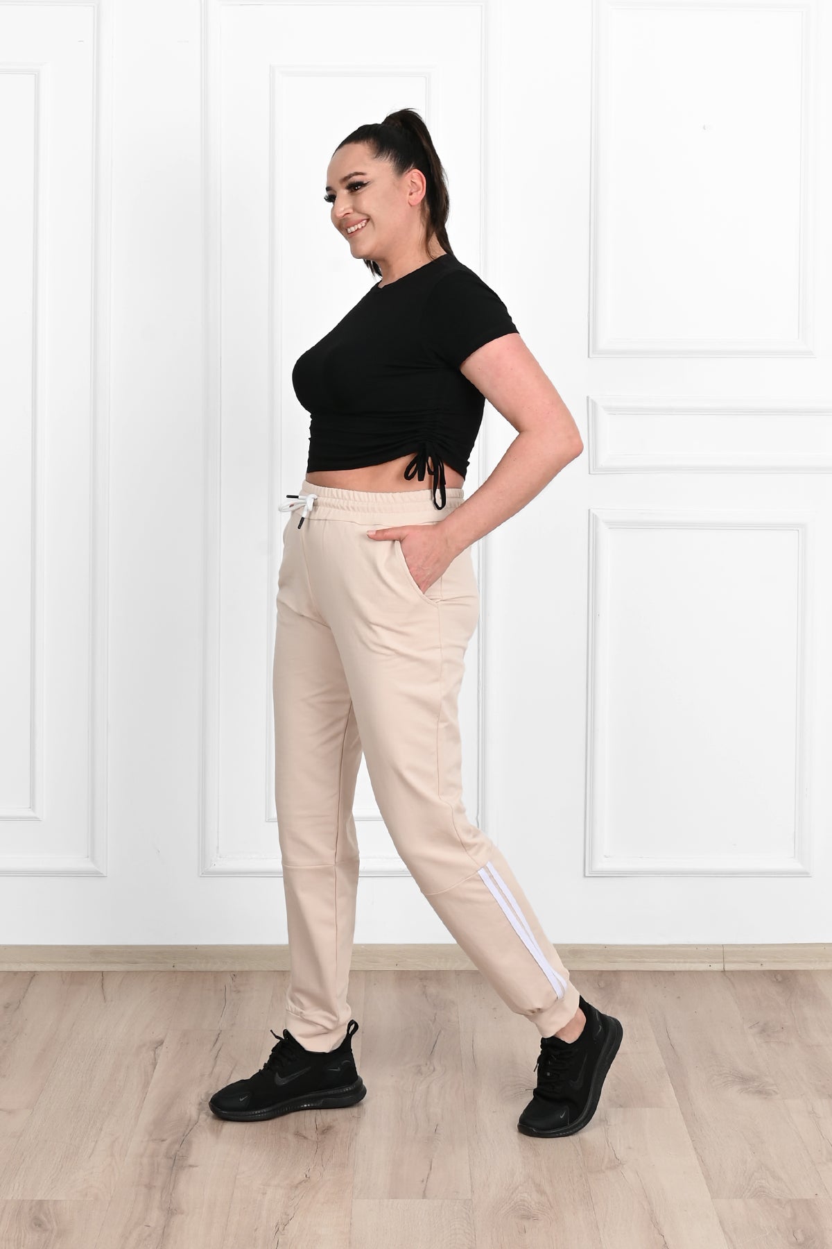 Pantalon dama marimi mari de trening cu dungi