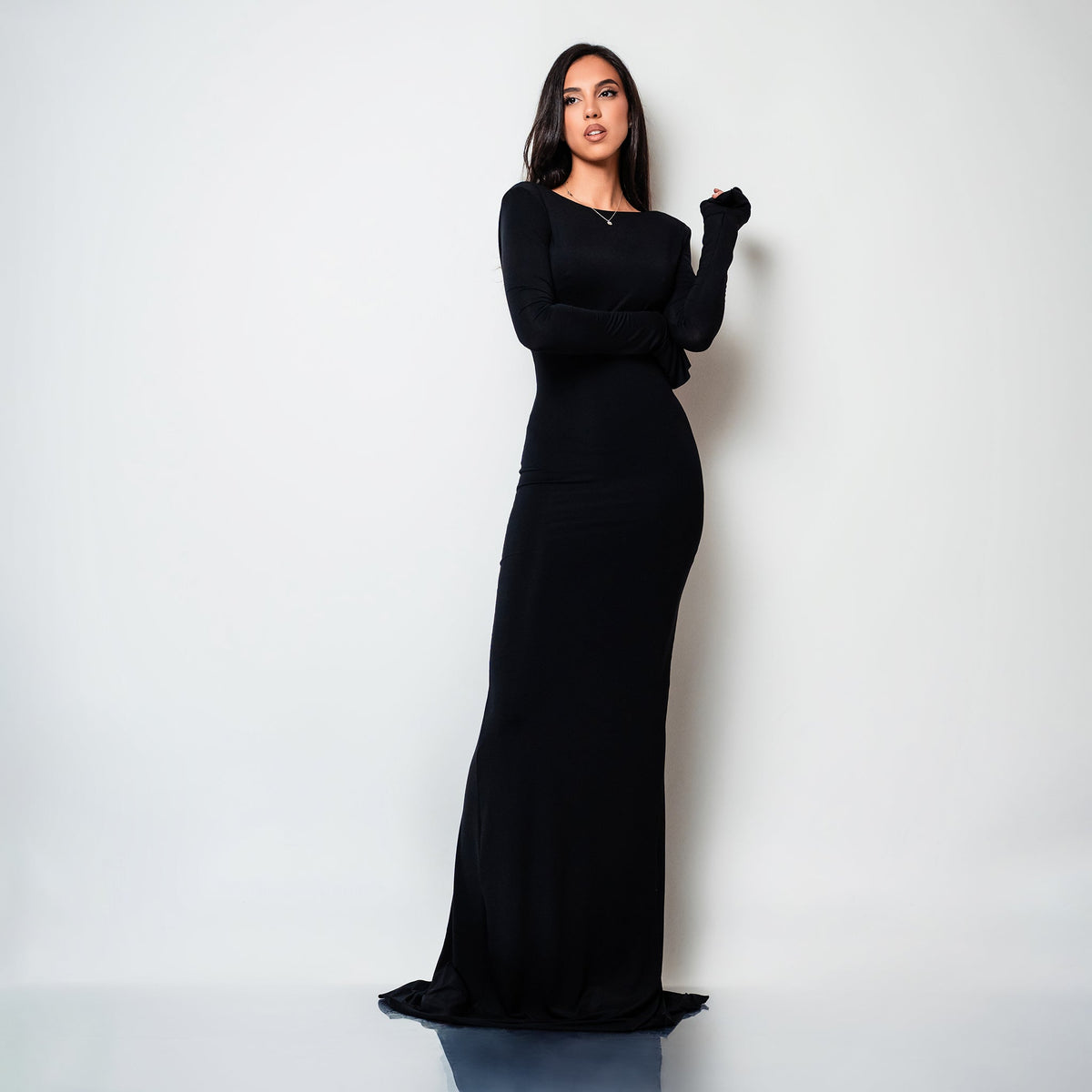 Rochie lunga neagra din bumbac de cocktail cu spatele gol si drapaje Luna - Tratamente pentru par Lenjerie sexy