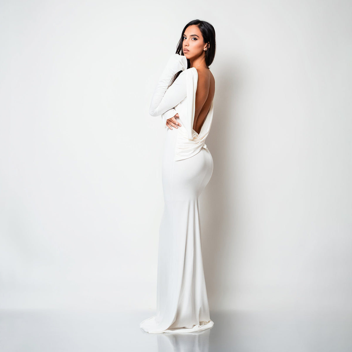Rochie lunga neagra din bumbac de cocktail cu spatele gol si drapaje Luna - Tratamente pentru par Lenjerie sexy