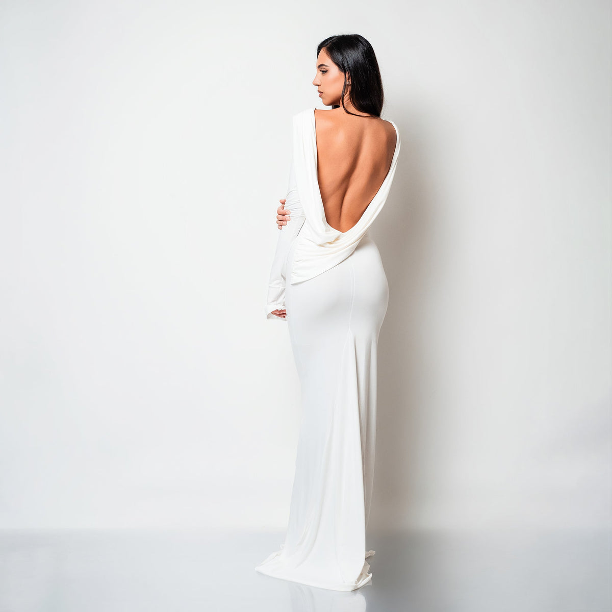Rochie lunga neagra din bumbac de cocktail cu spatele gol si drapaje Luna - Tratamente pentru par Lenjerie sexy