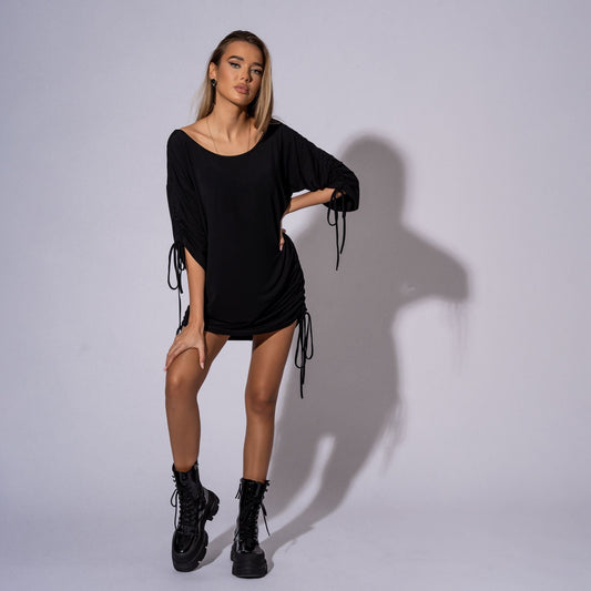 Rochie tricou cu snururi si drapaje