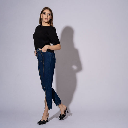 Blugi Carolina D bleumarin cu fermoare pana la betelie 