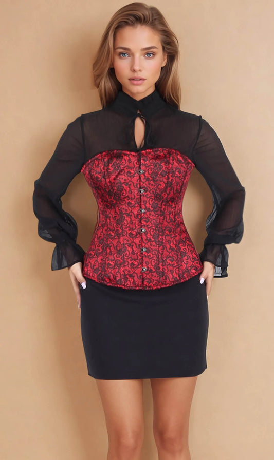 Corset Harva Red Overbust din Satin – Eleganță Seducătoare și Talie Definită