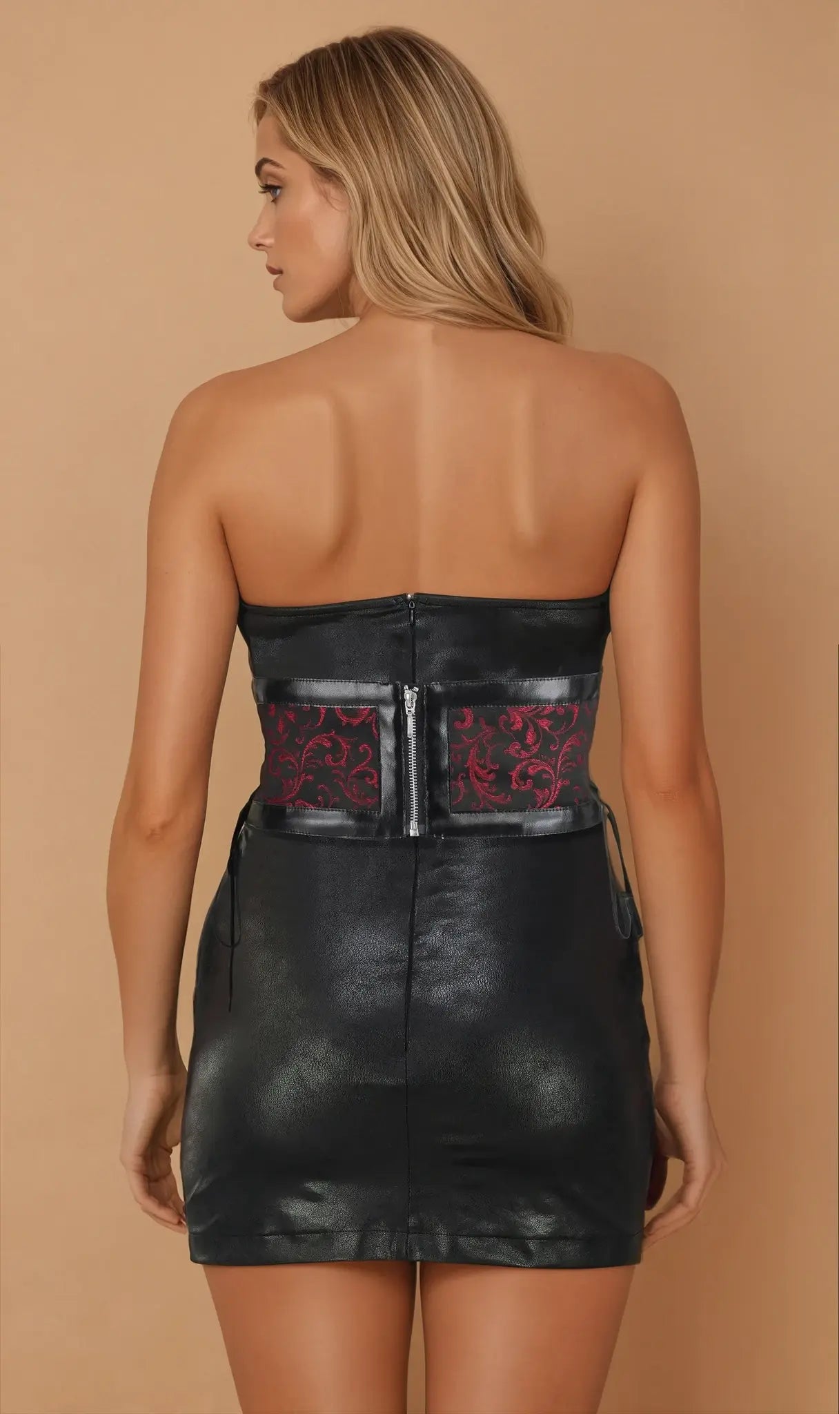 Whitley Corset Inspired Belt – Centură Tip Corset din Brocart Bordo