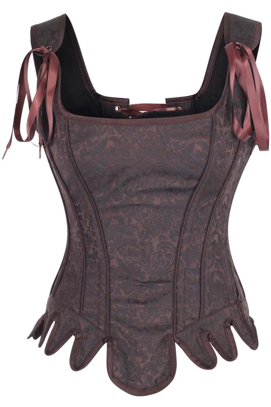 Corset Overbust Kianna Brown din Brocart – Eleganță, Susținere și Siluetă Perfectă