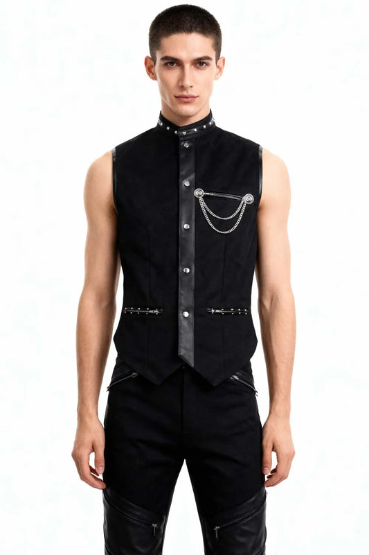 Ellayne Gothic Corset Bărbați – Vesta Corset Waist Coat în Bumbac Negru
