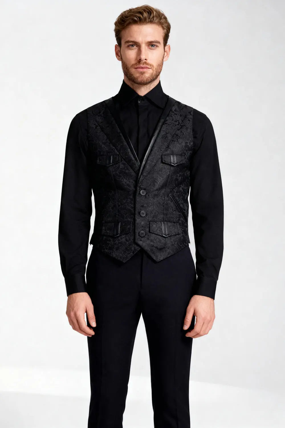 Coder Gothic Corset Bărbați – Waist Coat Negru