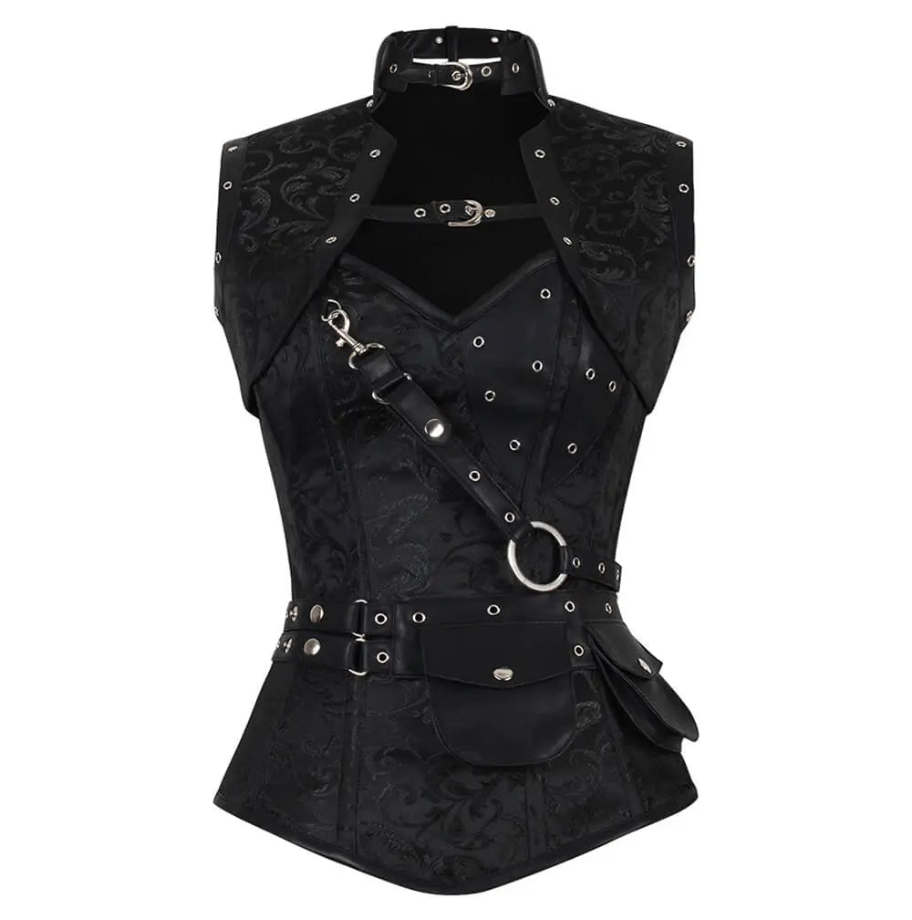 Aiolos Black Brocade Steampunk Overbust Corset