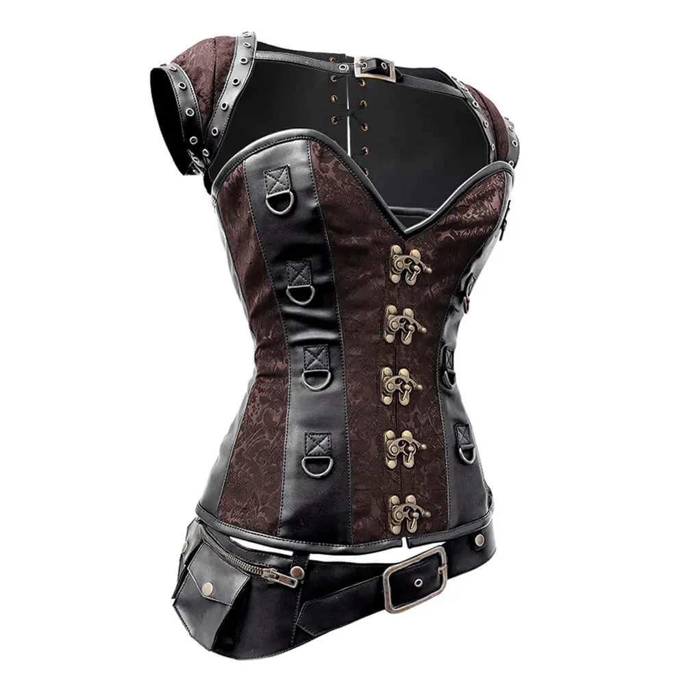 Corset Overbust Steampunk Reyna cu Curea Detașabilă