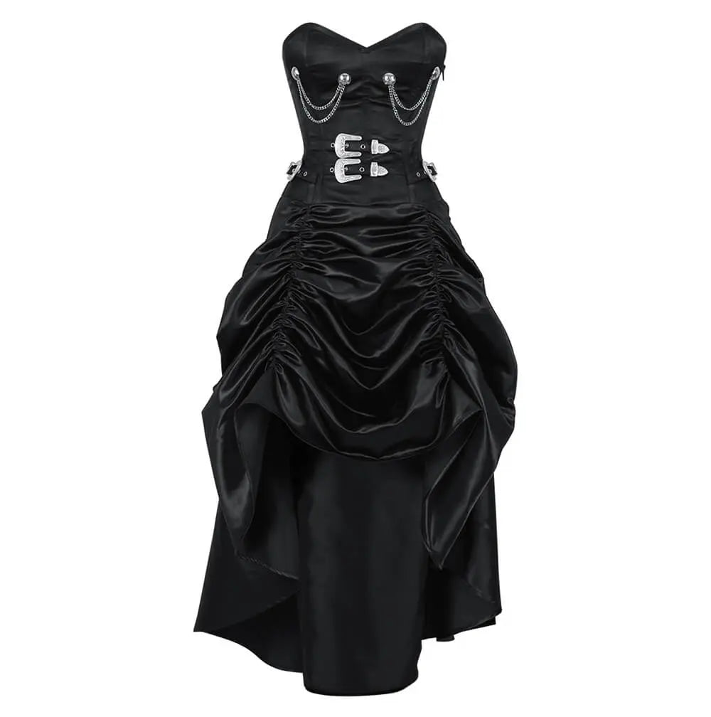 Rochie Corset Steampunk Katinka Black Satin Overbust