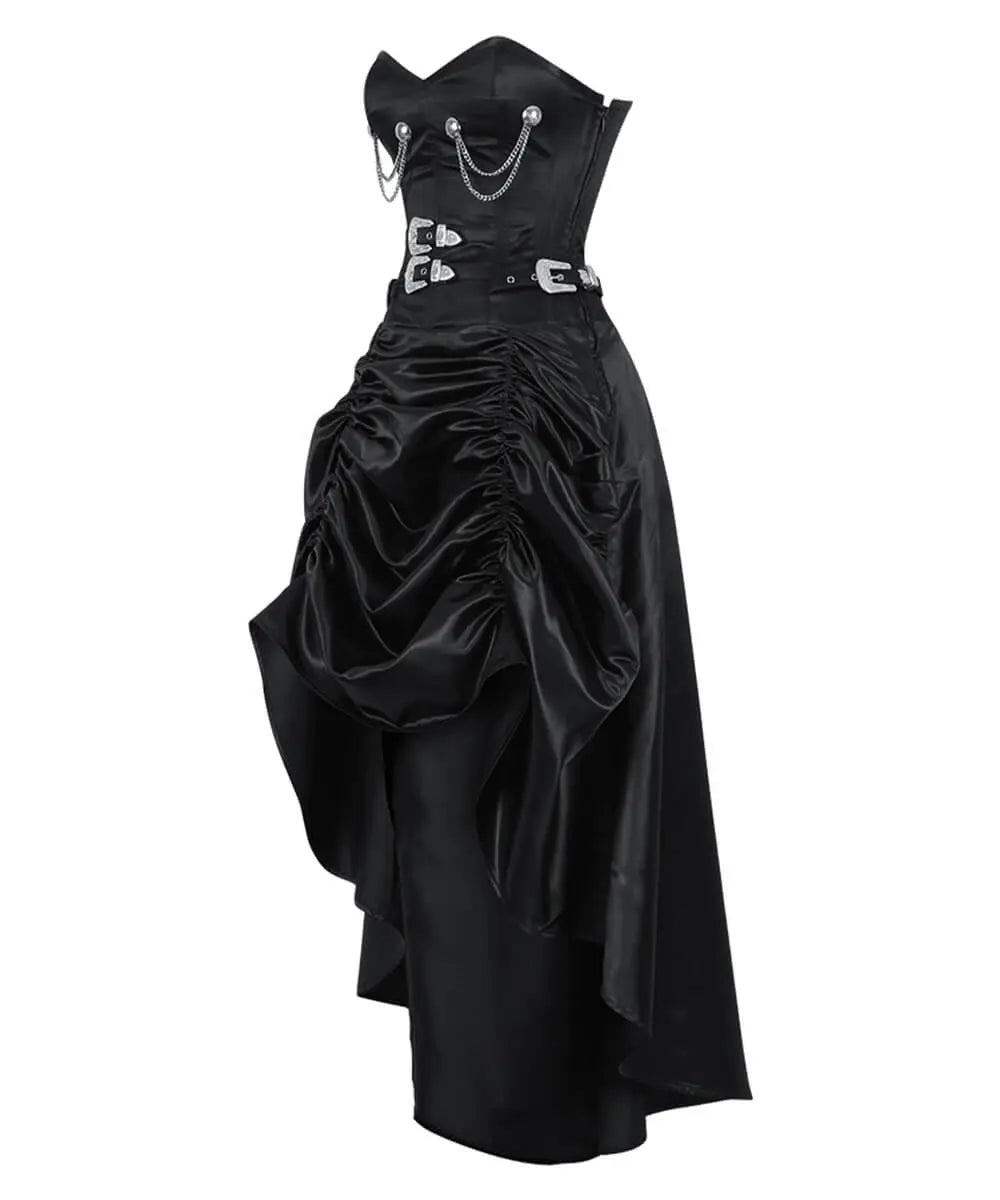 Rochie Corset Steampunk Katinka Black Satin Overbust