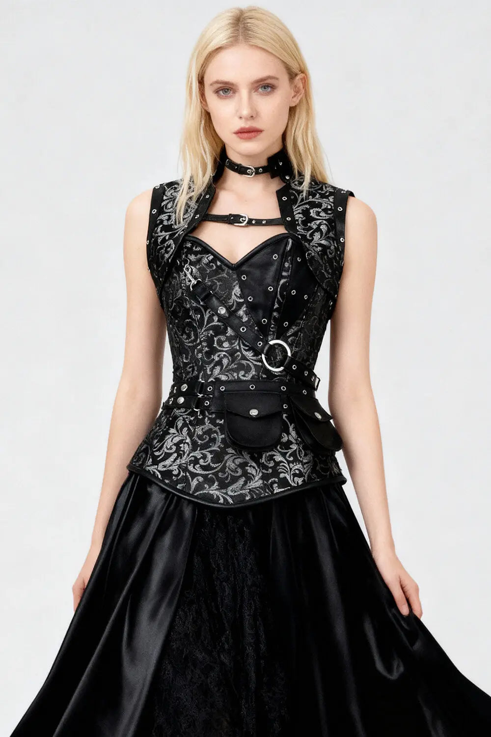 Harpinna Steampunk Silver Overbust Corset with Shrug