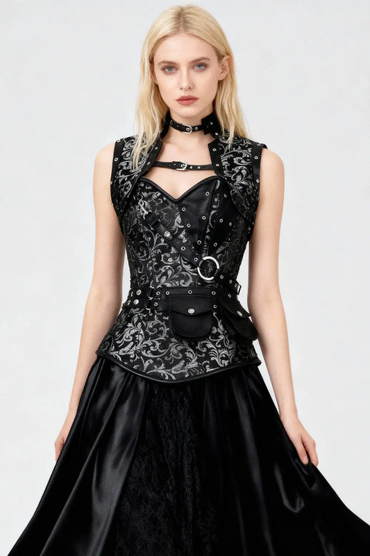 Harpinna Steampunk Silver Overbust Corset with Shrug