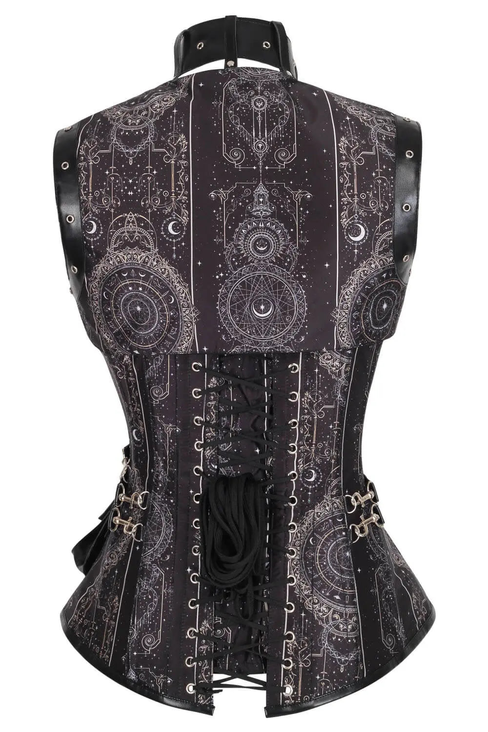 Corset Tasharra Overbust cu Print Celestial – Stil Steampunk