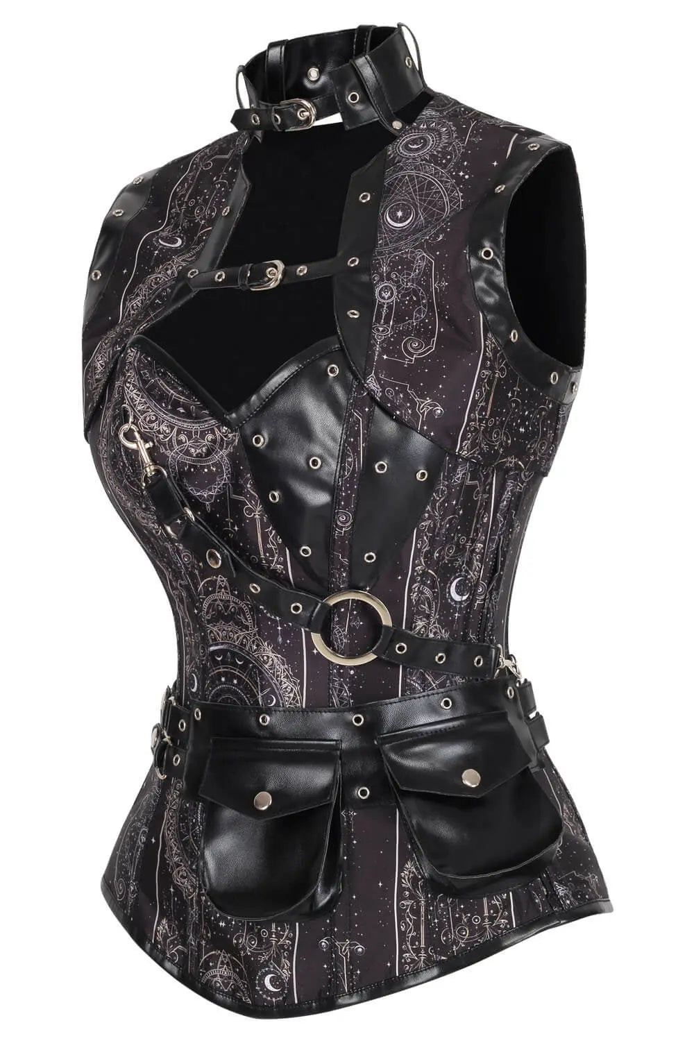 Corset Tasharra Overbust cu Print Celestial – Stil Steampunk