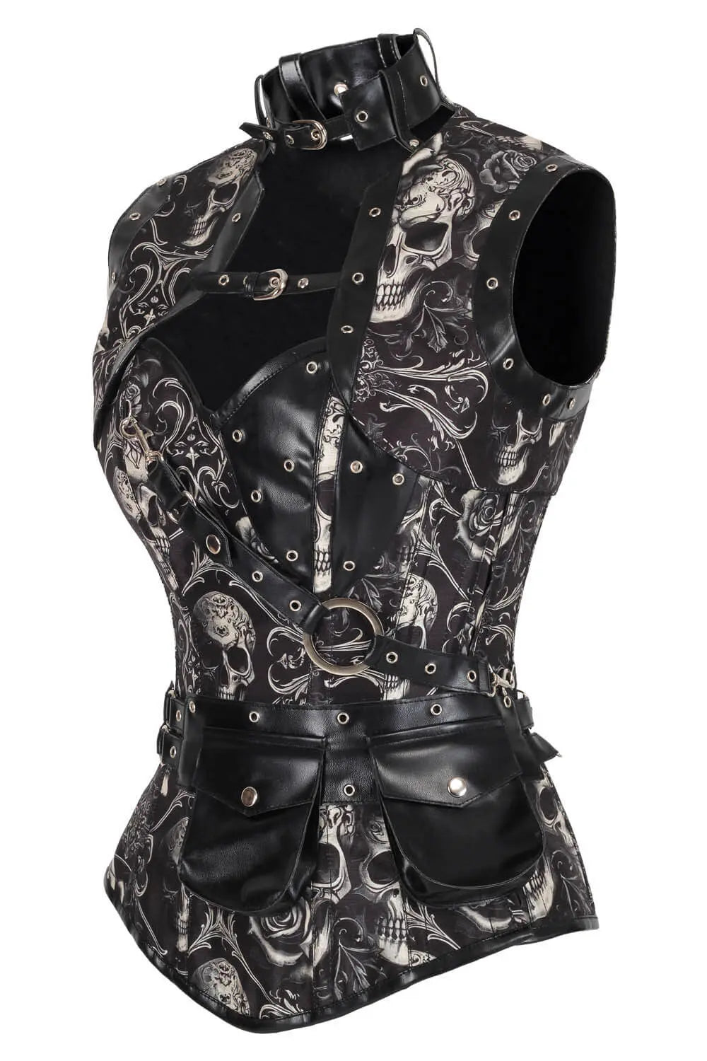 Corset Kionah Skull Baroque Scrollwork Overbust – Corset rafinament gotic și stil baroc sofisticat