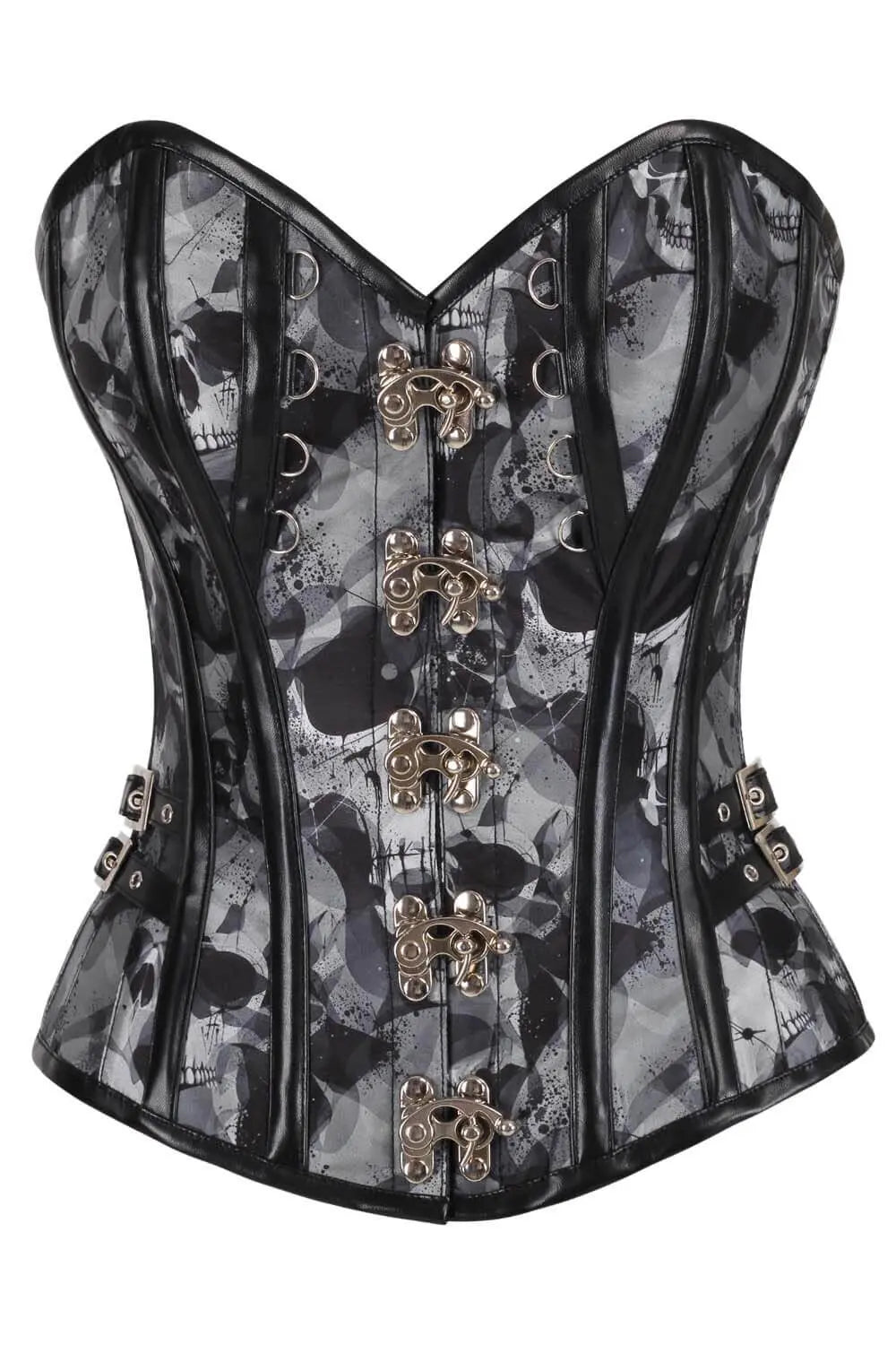 Corset Overbust Steampunk cu Print Abstract Skull – Design Gothic Industrial, Model Ameera