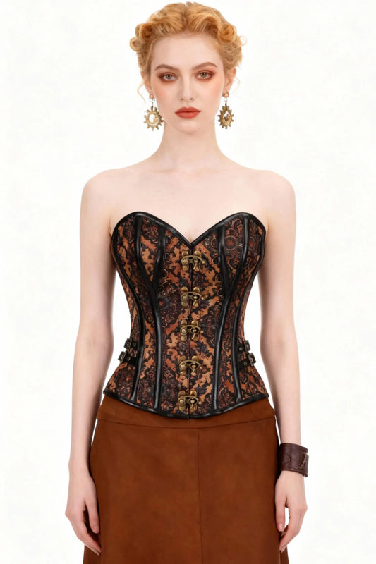 Corset Whitni Vintage Gear Print Steampunk – Eleganță Industrială și Stil Retro