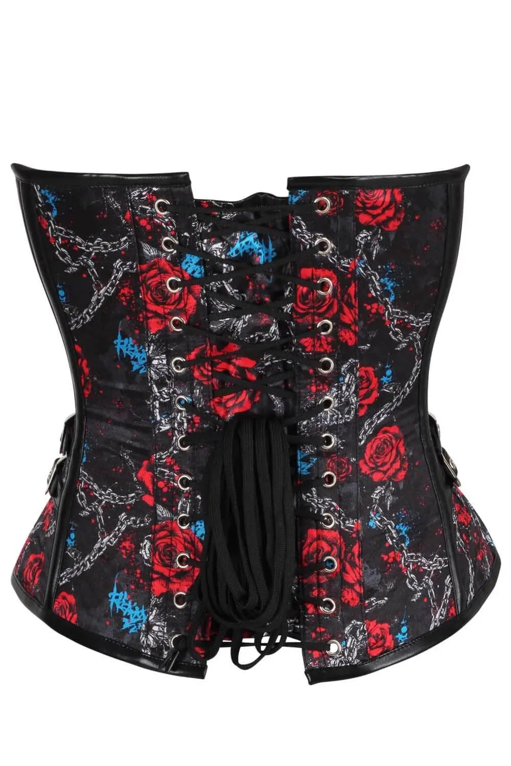Corset Shaneka Red Rose with Metallic Chain Overbust – Stil Gothic Rebel și Accente Steampunk