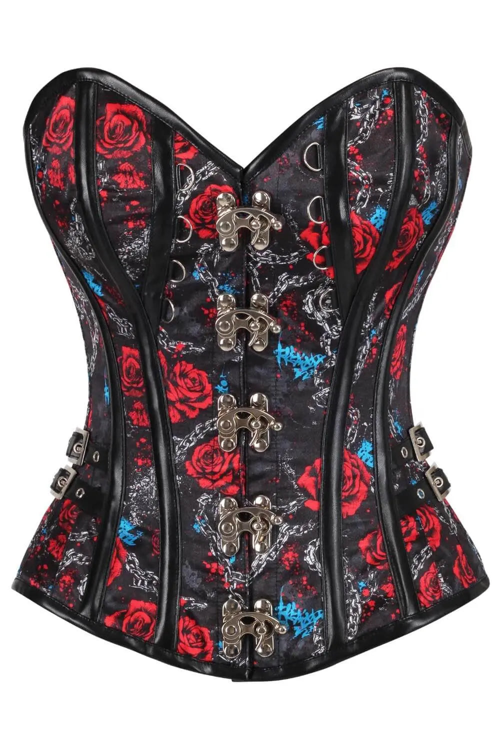 Corset Shaneka Red Rose with Metallic Chain Overbust – Stil Gothic Rebel și Accente Steampunk