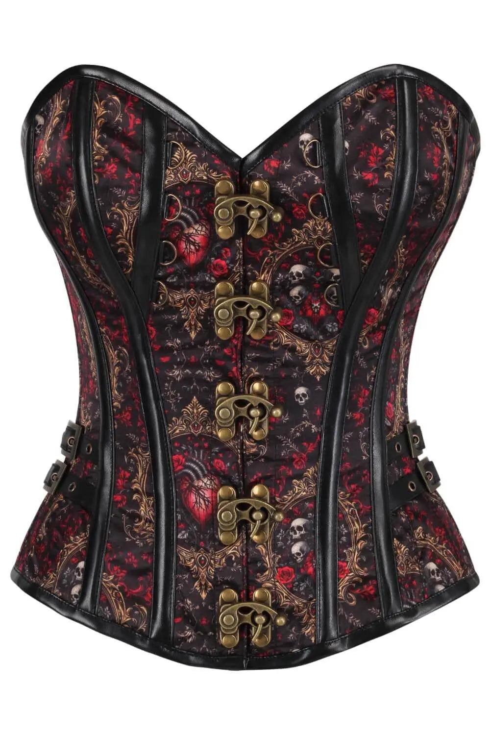 Corset Shalana Baroque Red Rose with Skull Overbust – Stil Gothic și Steampunk Dramatic