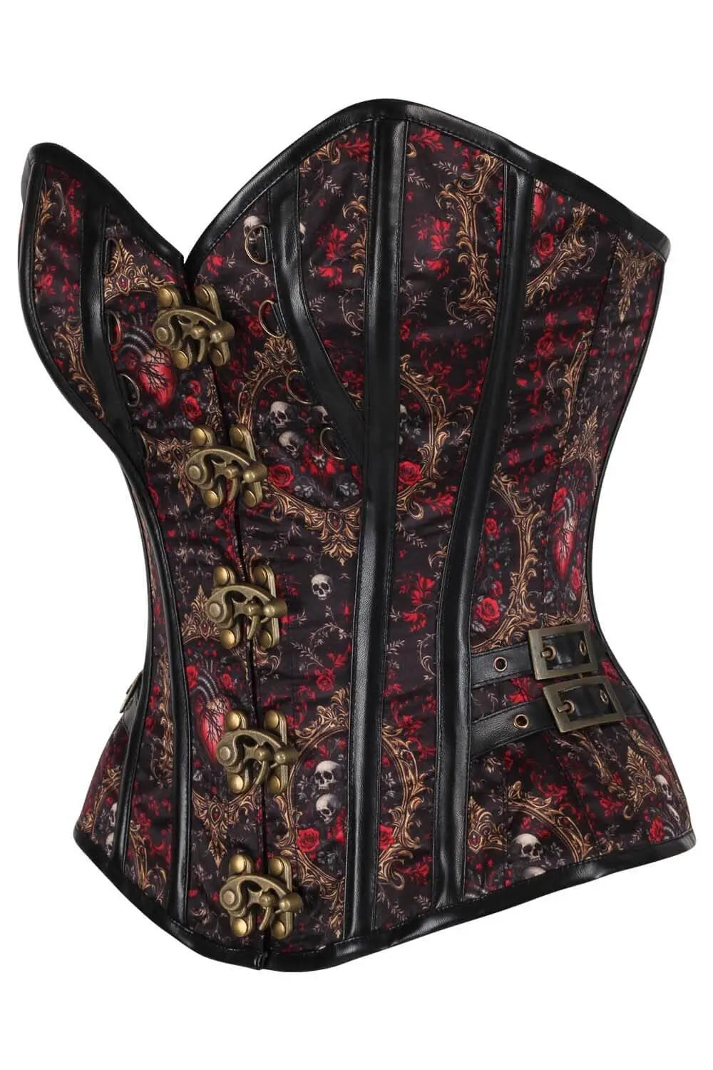Corset Shalana Baroque Red Rose with Skull Overbust – Stil Gothic și Steampunk Dramatic
