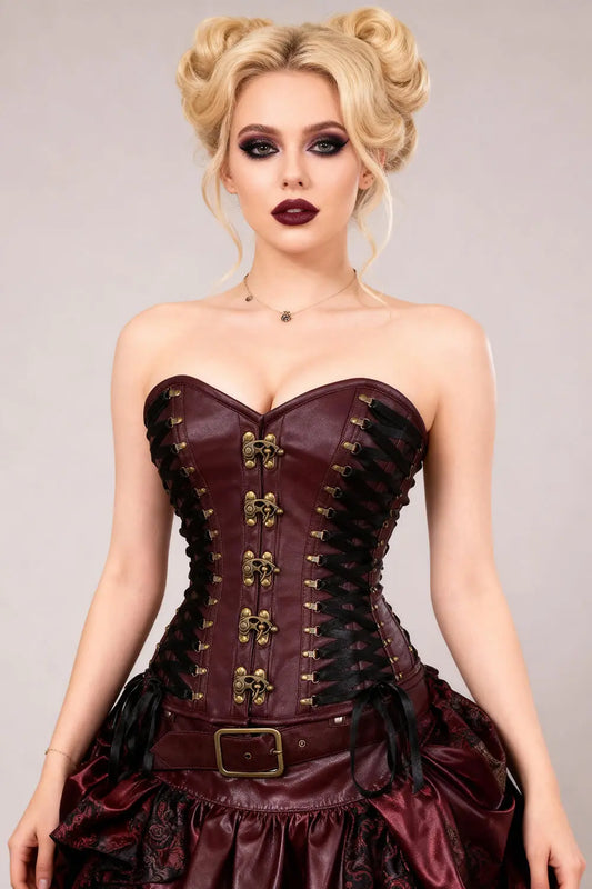 Leotie Criss Cross Steampunk Overbust Corset with Detachable Belt