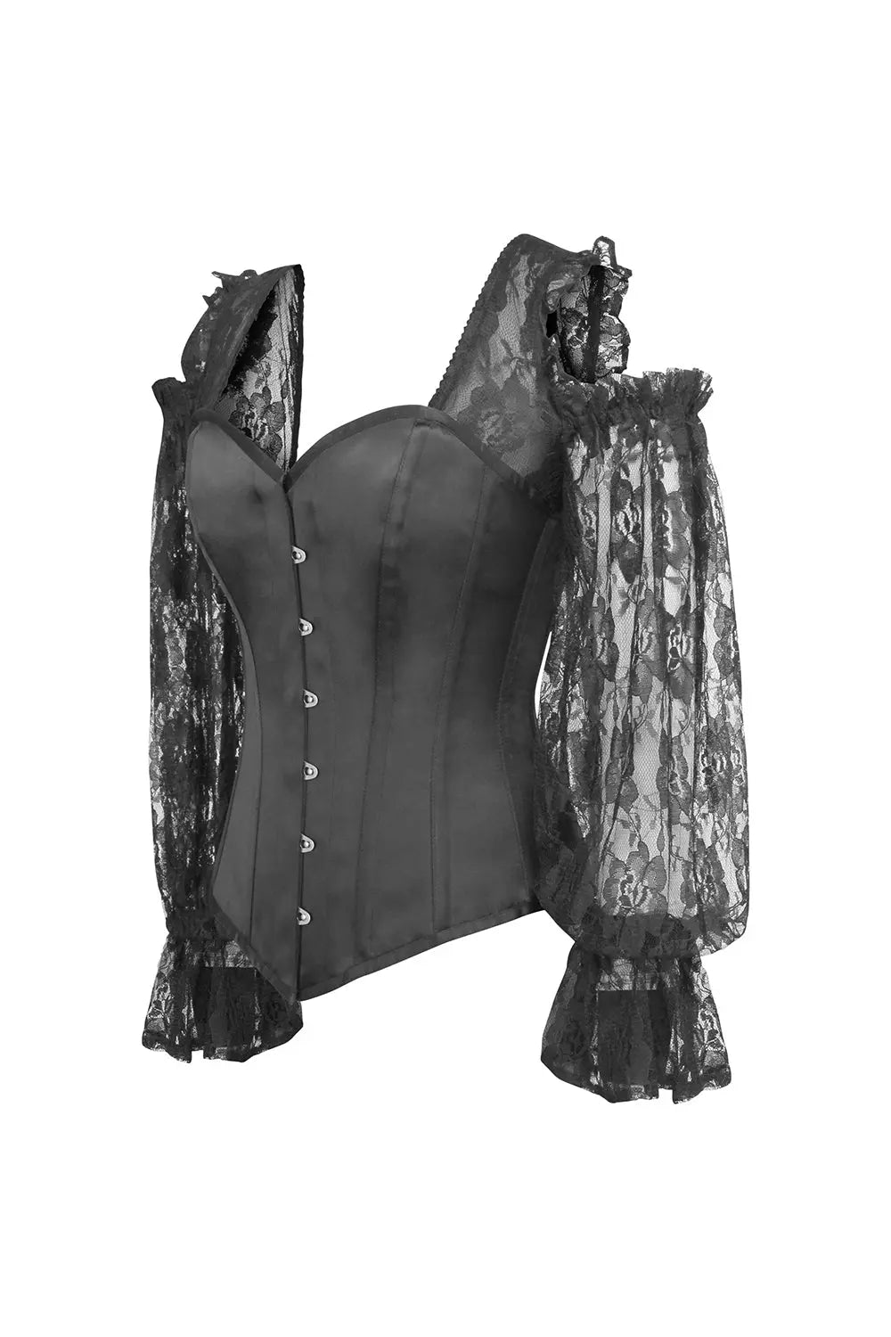 Corset Natoya Overbust din satin cu mâneci din dantelă – eleganță dramatică și siluetă sculptată