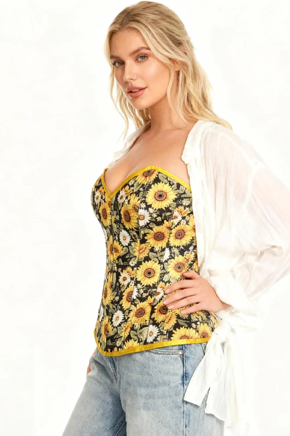 Emmarie Sunflower Daisy Garden Overbust Corset – Corset Elegant Floral pentru Ocazii Speciale
