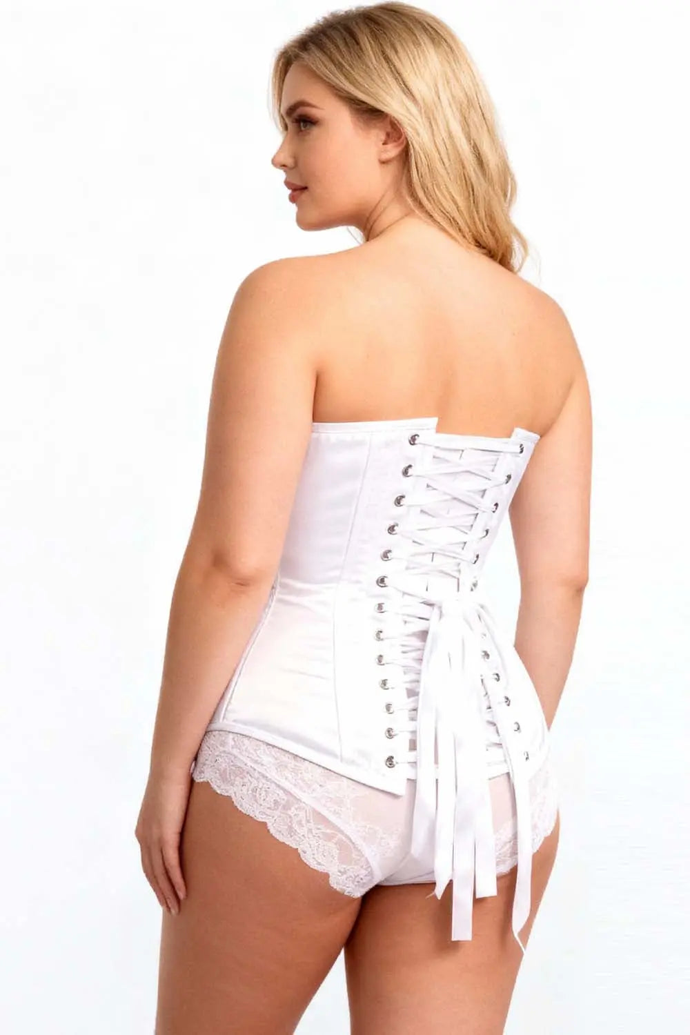 Corset Joniece Overbust din satin alb – eleganță clasică și siluetă perfectă