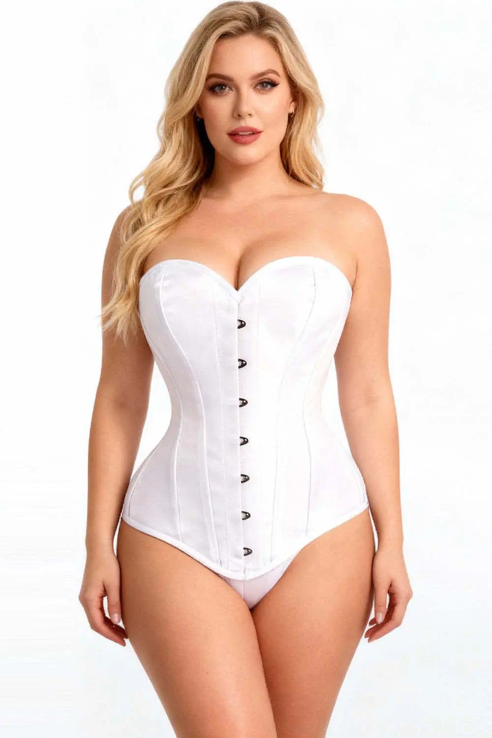 Corset Joniece Overbust din satin alb – eleganță clasică și siluetă perfectă