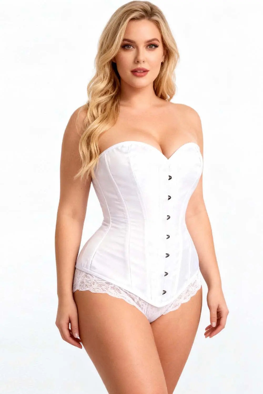 Corset Joniece Overbust din satin alb – eleganță clasică și siluetă perfectă