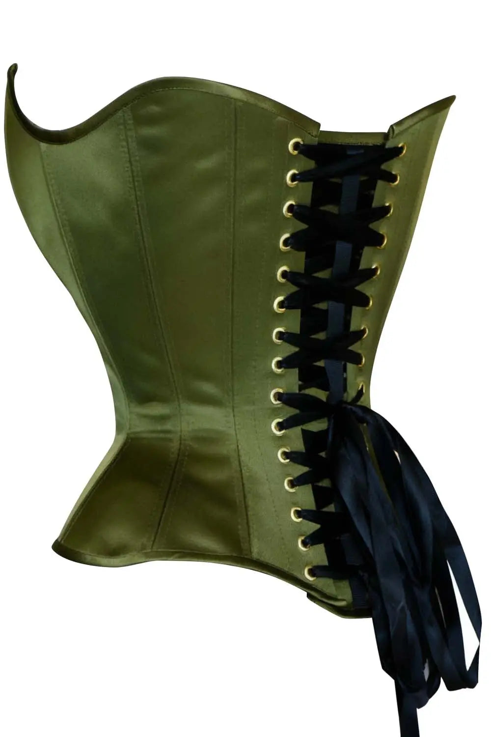 Corset Delandra Overbust din satin olive – siluetă sculptată și eleganță sofisticată